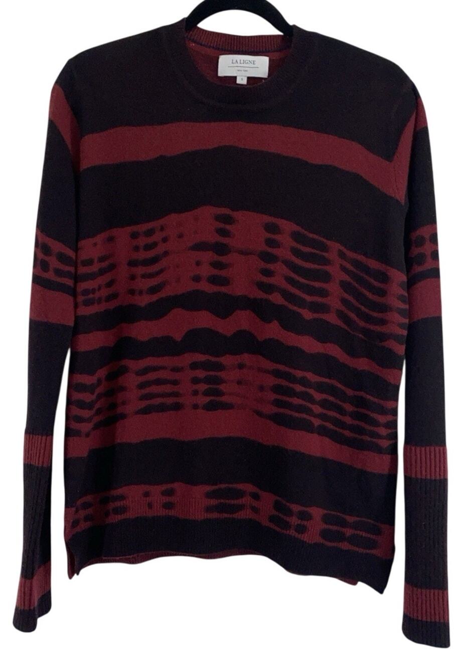 La Ligne 100% Cashmere Sweater Burgundy/Red Tie Dye Small Crew Neck